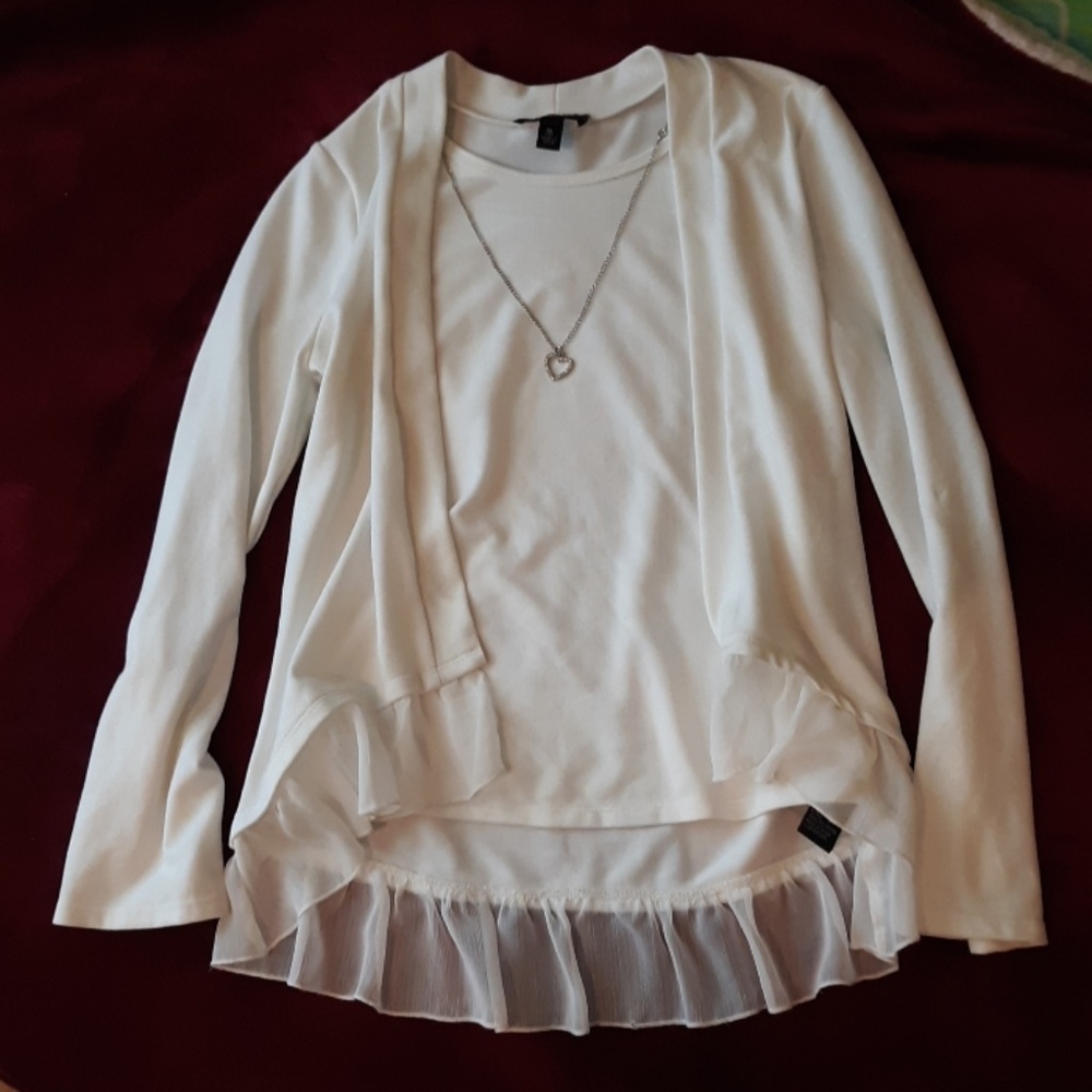 White Girls' Blouse with Silver Heart Necklace